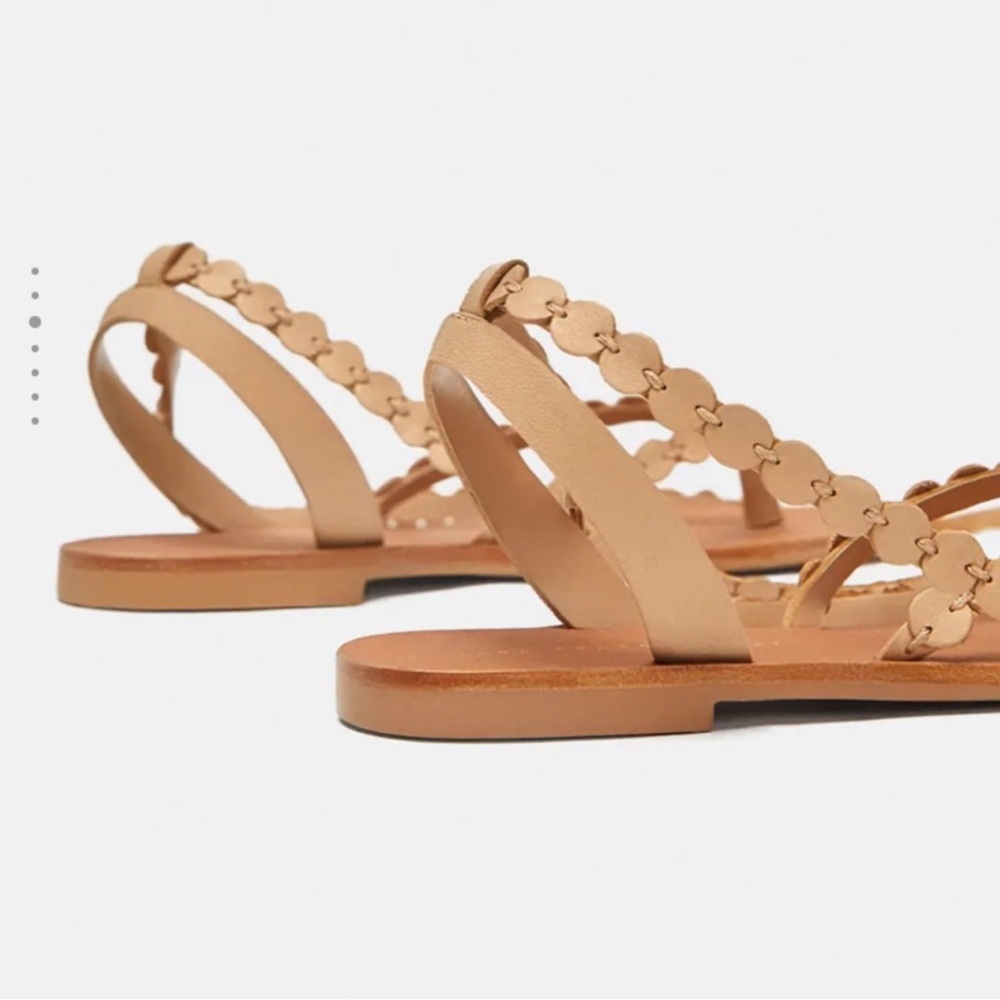 Zara Flat Leather Sandals light tan NWT - Picture 6 of 6